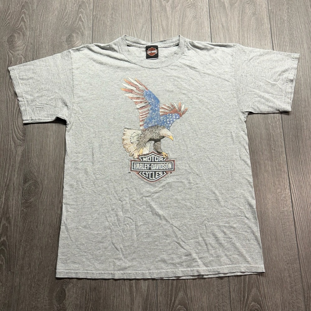 Harley Davidson Vintage T Shirt Mens Large Gray Eagle Graphic Wauwatosa Y2K